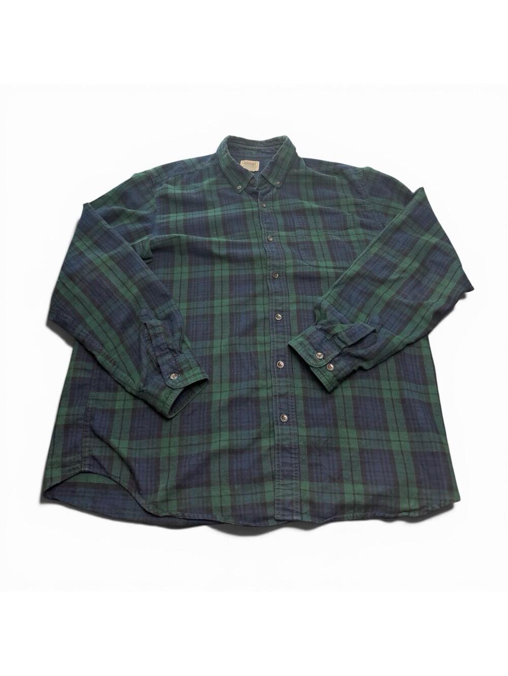 LL Bean Fleece Flannel Mens L Green Button Up Traditional Fit
